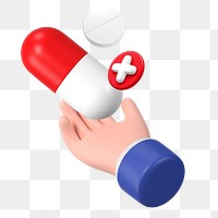 3D capsule medicine png sticker, health hand graphic, transparent background