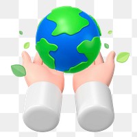 Sustainable environment png sticker, hand presenting globe 3D graphic, transparent background