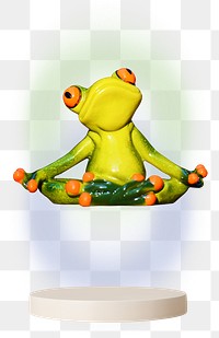 Meditating frog png sticker, yoga pose, transparent background