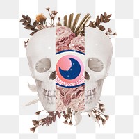 Surreal separated skull png sticker, eye illustration, transparent background