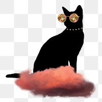 Black cat png wearing sunglasses, transparent background