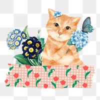 Floral ginger cat png sticker, transparent background