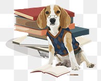 Nerdy beagle dog png sticker, transparent background