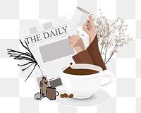 Morning routine png sticker, coffee, transparent background