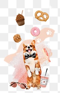 Corgi dog png sticker, food lover aesthetic, transparent background