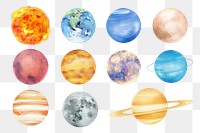 Cute galaxy planets png sticker set, transparent background