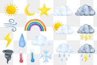 Watercolor weather png cute sticker set, transparent background