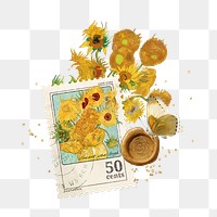 Van Gogh's Sunflowers png collage sticker, transparent background, remixed by rawpixel