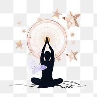 Meditating woman png sticker, wellness aesthetic collage, transparent background