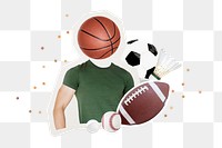 Basketball head man png sticker, sports collage, transparent background