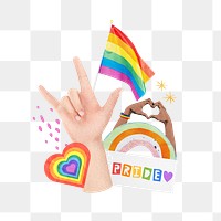 Gay pride png sticker, LGBTQ colorful collage, transparent background