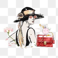 Fashionable woman png sticker, vintage fashion collage, transparent background