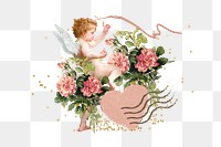 Floral Valentine's cupid png sticker, aesthetic collage, transparent background