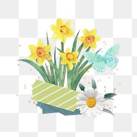 Daffodil bouquet png Easter journal sticker, transparent background