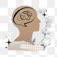 Aesthetic mental health png sticker, floral collage, transparent background