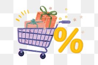 Creative shopping  png cart paper sticker, transparent background