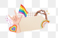 Gay pride png note paper sticker, LGBTQ colorful collage, transparent background