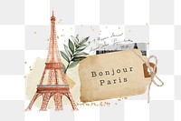 Bonjour Paris words png sticker, Eiffel Tower aesthetic collage, transparent background