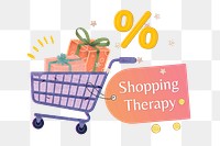 Shopping therapy words png sticker, cute paper collage, transparent background