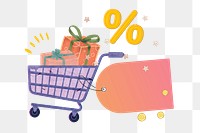 Shopping cart label png sticker, creative collage, transparent background