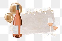 Champagne bottle png note paper sticker, aesthetic celebration collage, transparent background