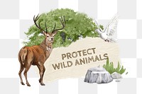 Protect wild animals png sticker, ripped paper collage, transparent background