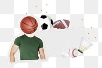 Basketball head png man note paper, sports collage, transparent background