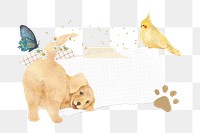 Ripped paper png sticker, Golden Retriever dog and bird collage, transparent background