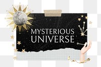 Mysterious universe words png sticker, astrology collage, transparent background