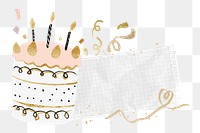 Birthday cake png note paper sticker, aesthetic celebration collage, transparent background