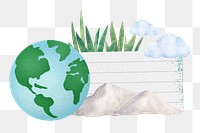 Green planet png sticker note paper, environment on transparent background