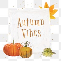 Autumn vibes png word sticker, pumpkin collage, transparent background