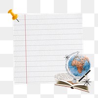 Line paper png sticker, education globe collage, transparent background