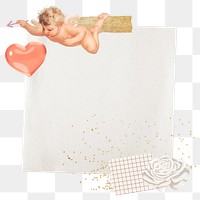 Valentine's cupid png note paper sticker, aesthetic collage, transparent background