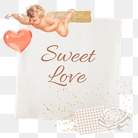 Secret love words png sticker, Valentine's cupid collage, transparent background