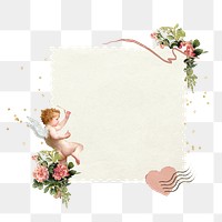 Valentine's cupid png note paper sticker, aesthetic collage, transparent background