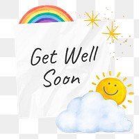 Get well soon words png sticker, weather collage, transparent background