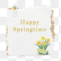 Happy springtime png Easter notepaper journal sticker, transparent background