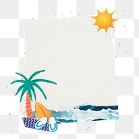 Summer beach png note paper sticker, transparent background