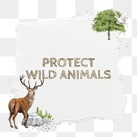 Protect wild animals png sticker, ripped paper collage, transparent background
