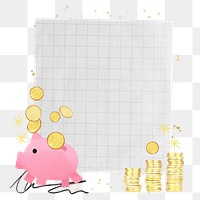 Piggy bank png sticker, note paper, finance collage, transparent background