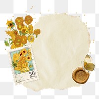 Van Gogh's Sunflowers png paper sticker, transparent background, remixed by rawpixel