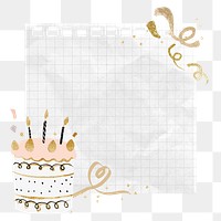 Birthday cake png sticker, note paper design, transparent background