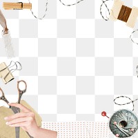 Knitting hobby png  border frame, transparent background