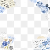 PNG vintage blue rose frame sticker, transparent background, remix illustration