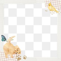 Cute paper png frame, Golden Retriever dog illustration, transparent background