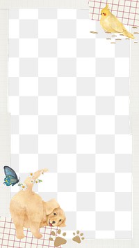 Cute paper png frame, Golden Retriever dog illustration, transparent background