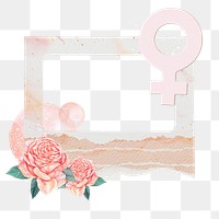Floral feminine png frame, ripped paper design, transparent background