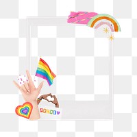 LGBTQ+ pride png frame, retro instant film on transparent background