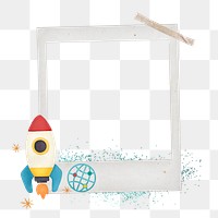 Launching rocket png frame, retro instant film on transparent background